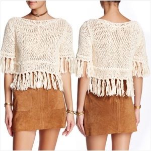 Free People Boho crochet fringe sweater Top